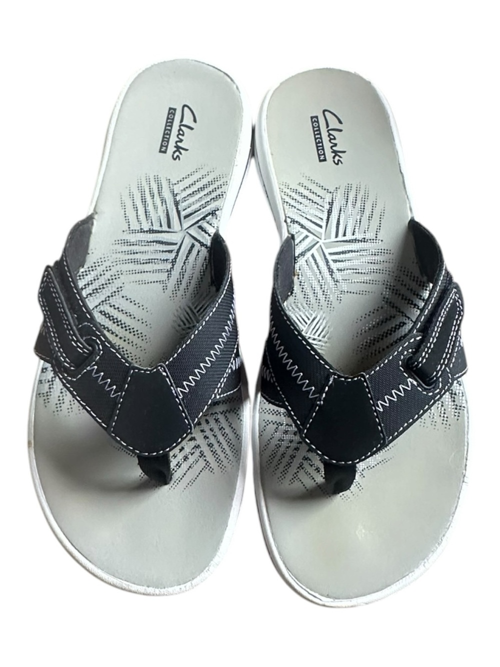 Clarks Women’s Brinkley Calm Sandals – Black/White Thong Style – Size 8M - Picture 2 of 11